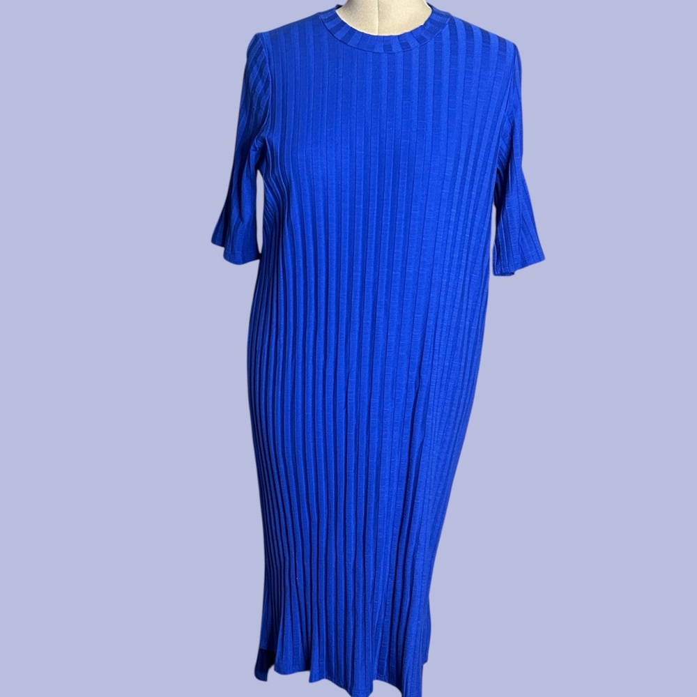 Eileen Fisher Vibrant Blue Rib Knit Midi Dress